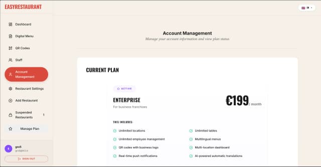 Account management — subscription billing, plan selection, and account settings