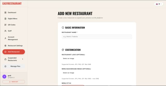 Multi-location management — add and manage multiple restaurant locations